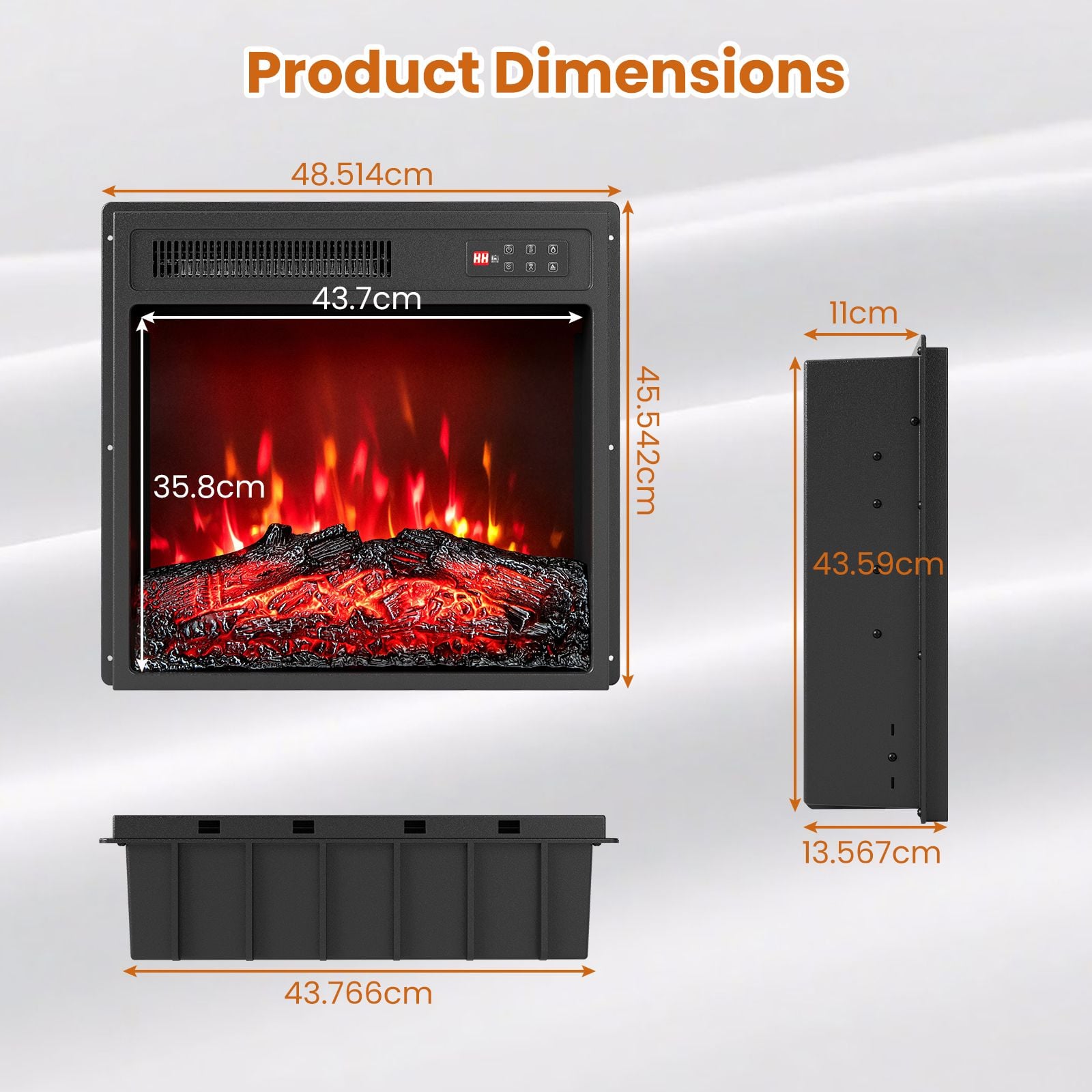 18 Inches Recessed Fireplace Heater with Remote Control and Adjustable Flame Colors — image 5