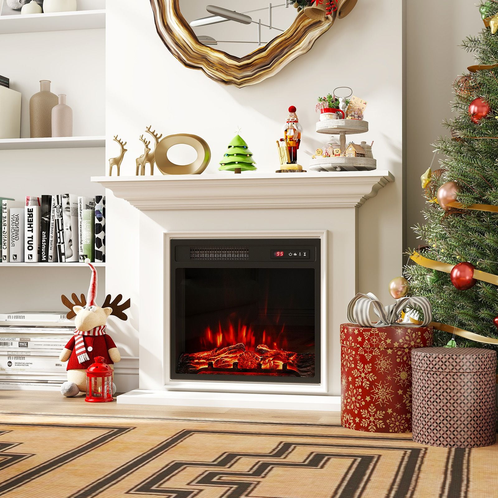 Costway 20 inch recessed electric fireplace insert with flame effect, black, front view