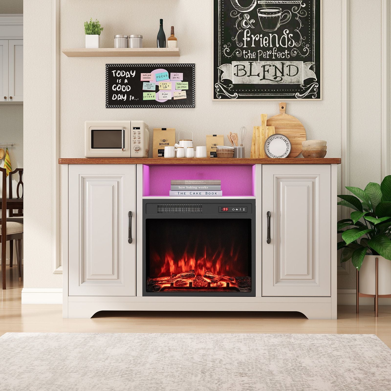 Costway 20 inch electric fireplace remote control and 9-hour timer display close-up