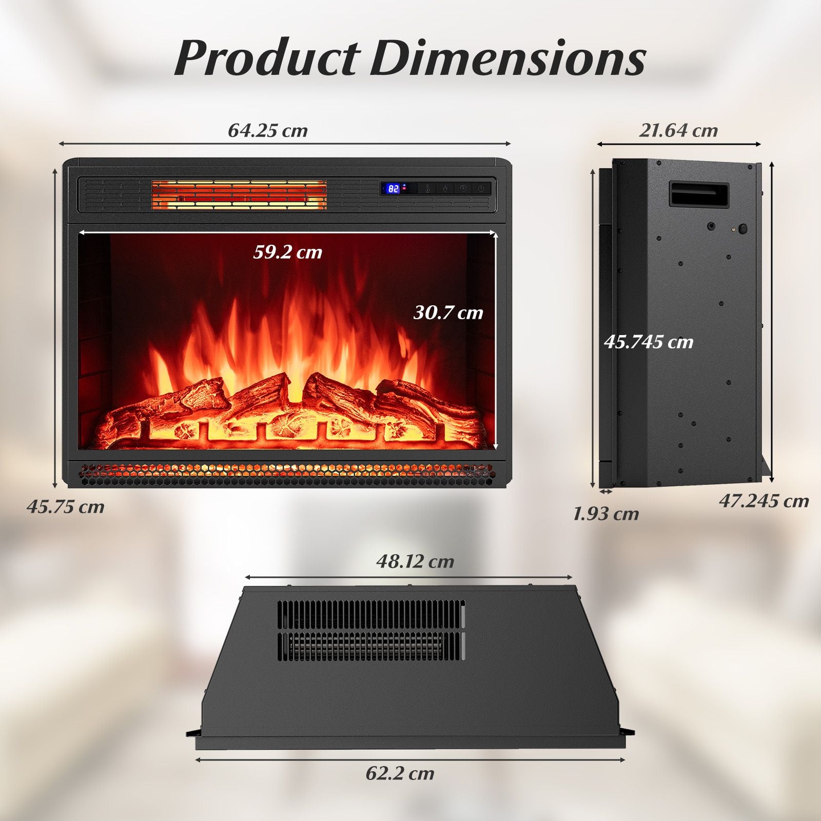 25 Inch Electric Fireplace Insert Recessed Infrared Fireplace Heater 900W/1800W — image 4