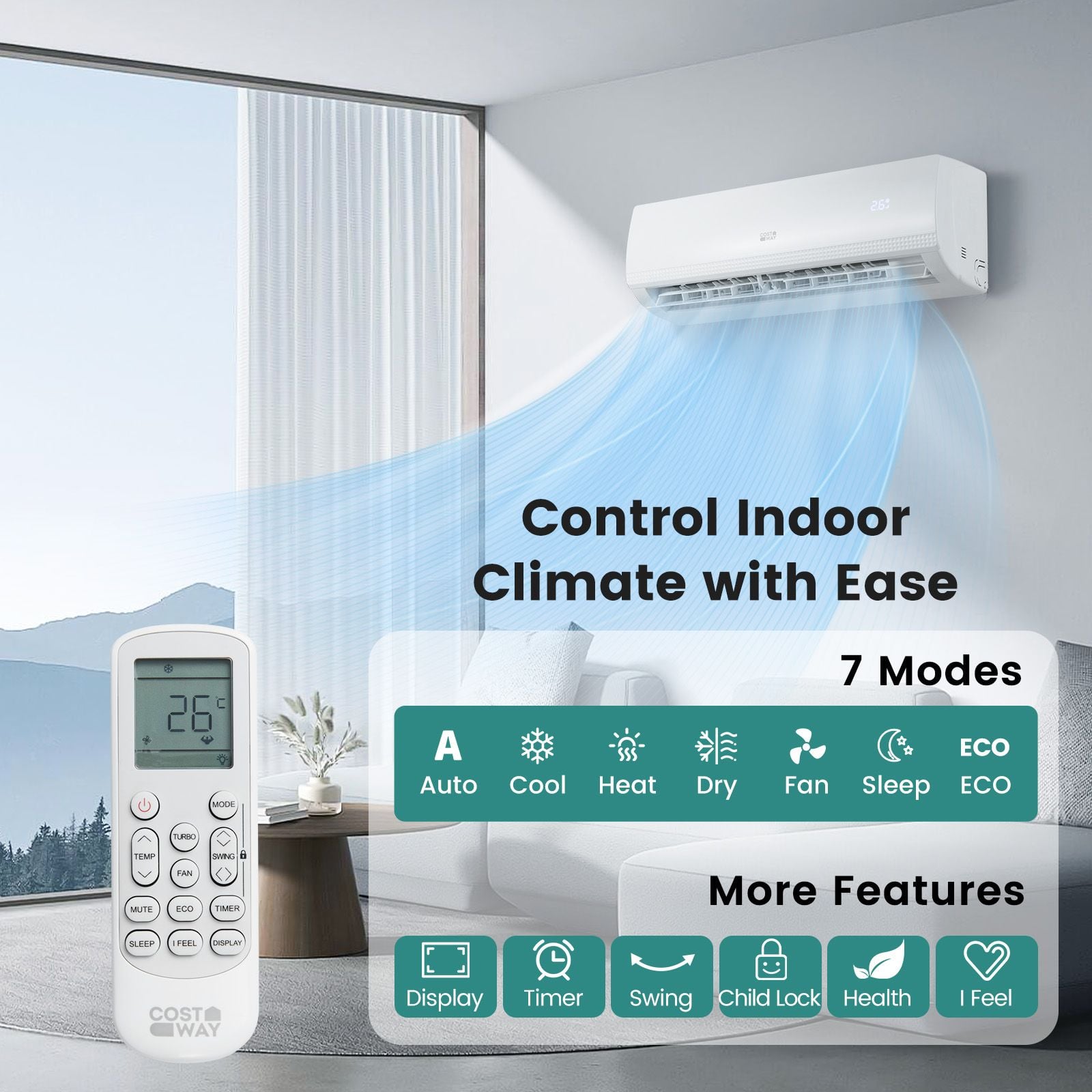 Costway split air conditioner remote control and connection pipe kit