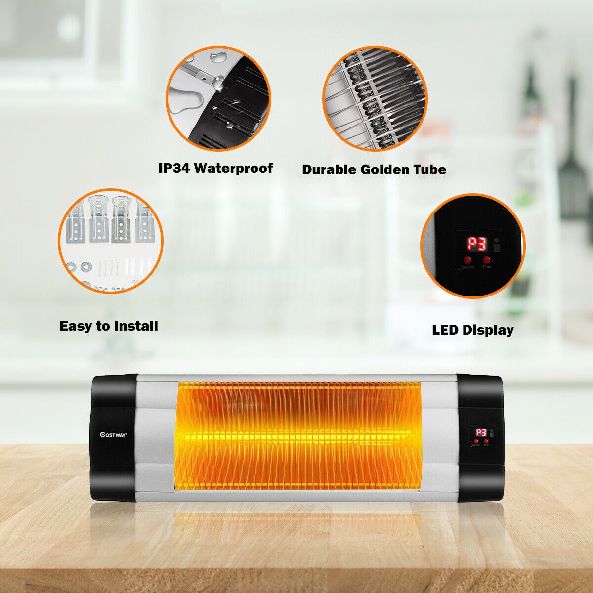 1500W Electric Wall Mounted Heater with Remote Control for Garden Patio — image 5