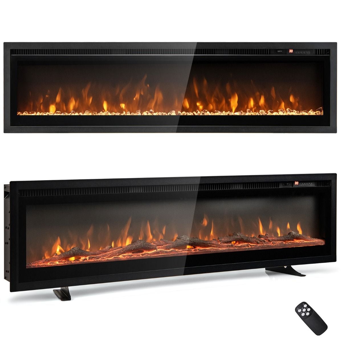 Costway 102/127cm electric fireplace with 12 flame colours, wall-mounted front view
