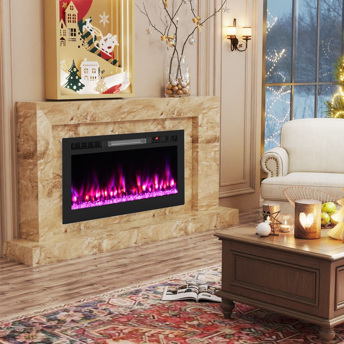 Costway WiFi electric fireplace, recessed, with app and Alexa voice control