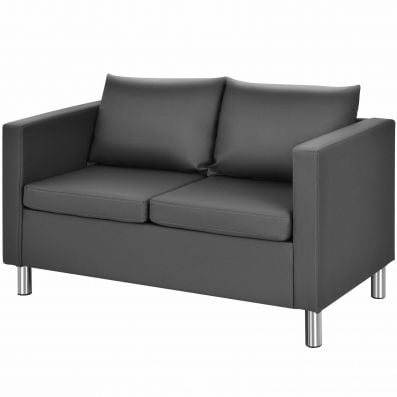 2-seater PU leather accent tub sofa with high-density foam cushions and metal legs, perfect for living rooms or offices.