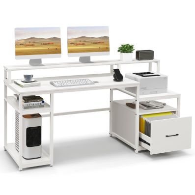 168 CM Home Office Computer Desk Modern Writing Desk with Monitor Stand ...