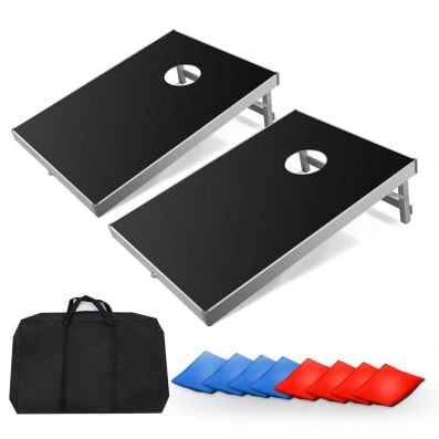 Cornhole board game set with two folding boards, 8 sandbags, and carrying bag for portable fun at any event.