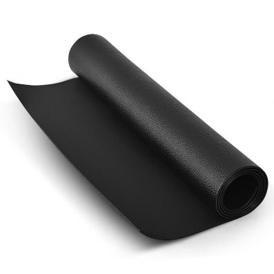 Rolled black treadmill mat made of high-density PVC, 199cm long, for protecting floors and reducing noise during.