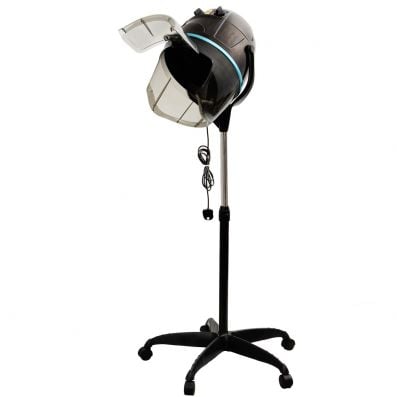 Side view of the Portable Salon Hood Hairdryer with Stand, showcasing the helmet and 5-legged base for stability.