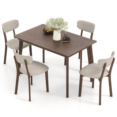 5-Piece Dining Table Set with Rubber Wood Frame and Padded Seat