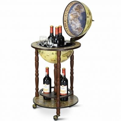 Wooden globe drinks cabinet with Italian styling, featuring a classic globe design and ample storage for wine and.