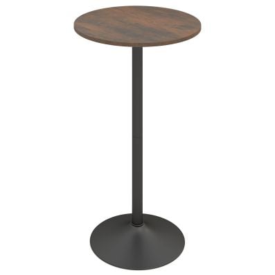 Round pub table with MDF top and metal base in rustic brown, 101cm height, ideal for bars and living rooms.