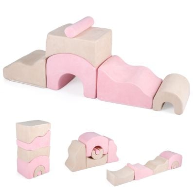 Colorful 6-piece foam climbing blocks set for toddlers, featuring soft suede covers for safe and creative play.
