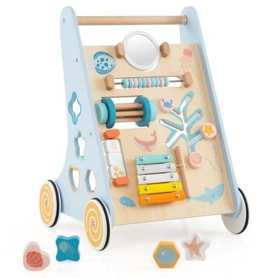Girello In Legno Per Bambini Con Panchetta Degli Attrezzi – Blu – Giocattolo Educativo Per Primi Passi - 2