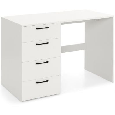 White wooden computer desk with 4 drawers, measuring 110 x 60 x 76cm, ideal for home office storage and workspace.