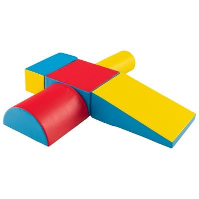 Colorful 5-piece soft foam climbing and crawling playset for toddlers, featuring various shapes for motor skill.