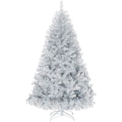 6ft Artificial Silver Hinged Christmas Tree - Costway