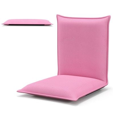 Reclining pink folding floor chair with 6 adjustable positions, perfect for living rooms, balconies, or bedrooms.
