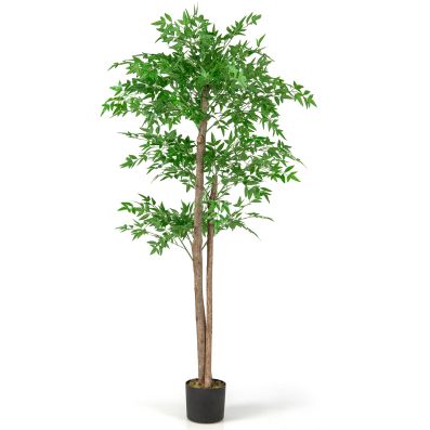 Artificial bamboo tree with 1020 leaves and three trunks, perfect for adding greenery to any room.