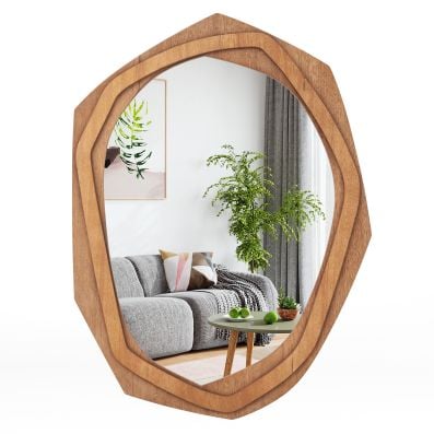 Irregular framed decoration mirror in natural wood, enhancing modern decor with clear HD reflections for any indoor.