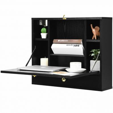 Wall Mounted Wooden Cabinet with Drop Down Desk - Costway