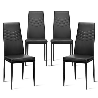 4 PCS Armless Side Chairs with Upholstered Cushion and Sturdy Metal Frame-Black