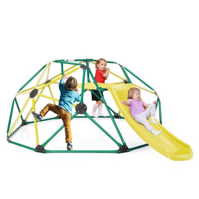 Geometric Dome Climber and Play Set with Slide for Outdoor-Green