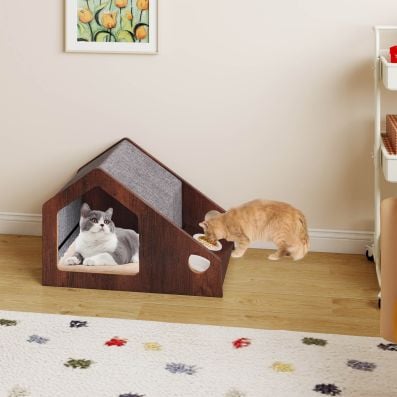 Modern cat house with detachable roof and ergonomic feeder, made of sturdy MDF, providing comfort and play space for.