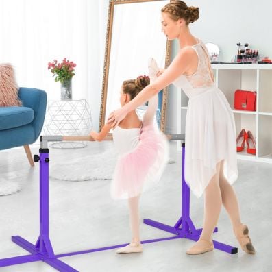 Children's height adjustable gymnastics training bar in purple, 90-150cm, ideal for improving balance and flexibility.