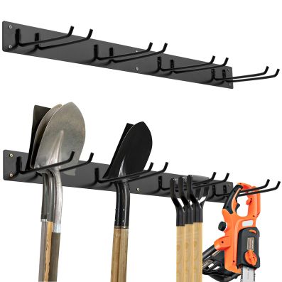 Garden Tool Organizer with 8 Hooks for Shovels, Rakes and More-Black