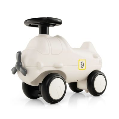 Kids plane ride-on toy car with propeller and flexible steering wheel, made of HDPE for safe indoor and outdoor fun.