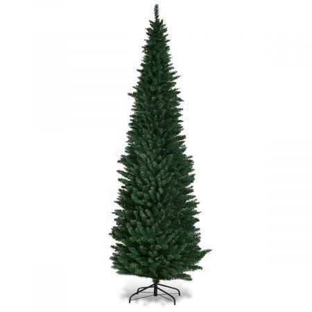 8ft / 2.4m Artificial Pencil Slim Christmas Tree with Metal Stand