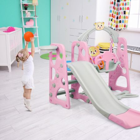 4-in-1 Toddler Climber and Swing Set with Basketball Hoop and Slide