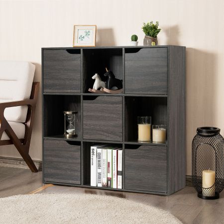Grey Wooden 9 Cube Bookcase / Shelving / Display Unit