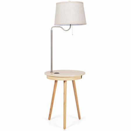 Wooden Side Table and Floor Lamp with Integral USB