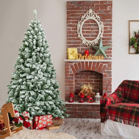 6ft Snow Flocked Hinged Pine Foldable Christmas Tree with Stand
