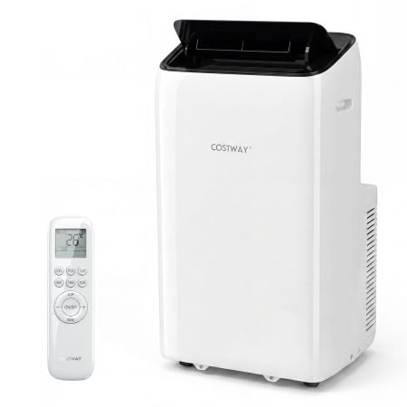 Portable 12000 BTU air conditioner with remote control, featuring 5 modes and 60° auto swing for rooms up to 46.5㎡.