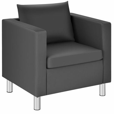 Single PU leather accent tub chair with thick cushion and pillow, designed for comfort in living or office spaces.