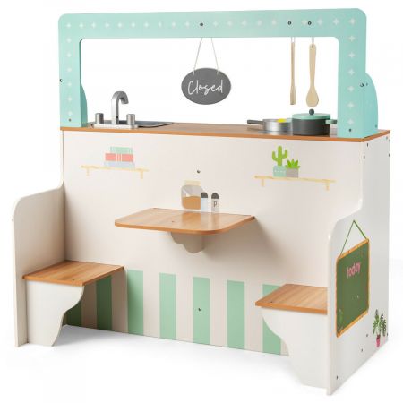 2 in 1 Kids Play Kitchen and Diner with Storage Shelf