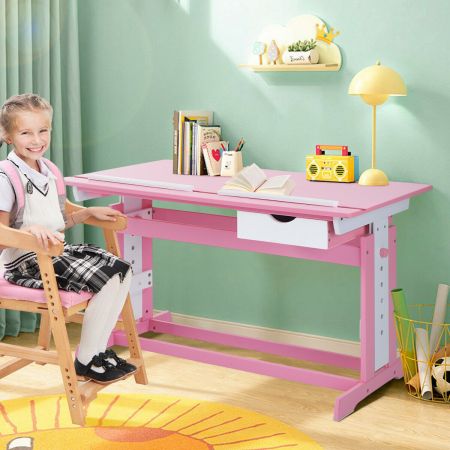 Children's Height Adjustable Tilting Drawing Table with Storage