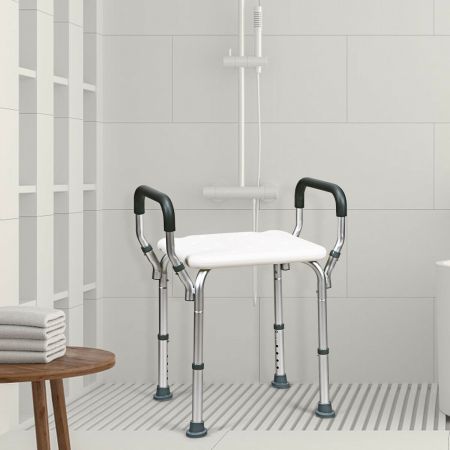 Height Adjustable Padded Shower Stool with Removable Armrests