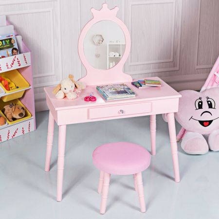 Child's Dressing Table and Cushioned Stool Set