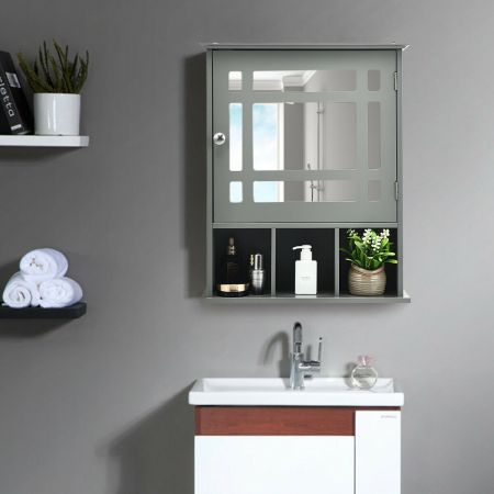 Bathroom Wooden Wall Storage Organiser with Mirror