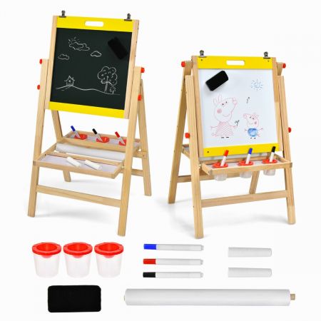 3-In-1 Wooden Kids Easel with Double Boards and Storage Tray