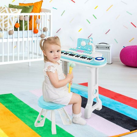 Kid's Educational Electronic Keyboard Piano with Stool & Microphone