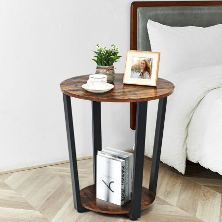 Industrial Styled Metal Round Table with Lower Shelf