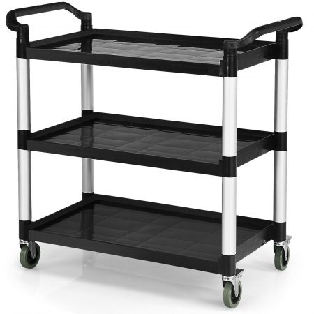 3-tier multifunctional utility cart with flexible wheels, sturdy PP and aluminum frame, ideal for transporting items.