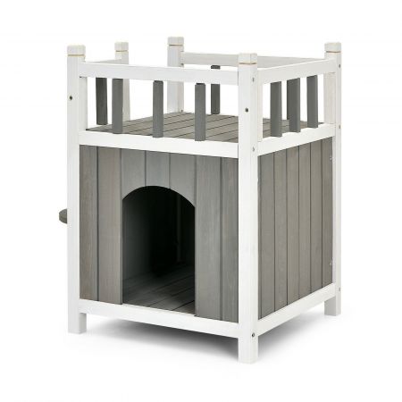 2 Storey Wooden Cat House with Outer Steps to Upper Storey