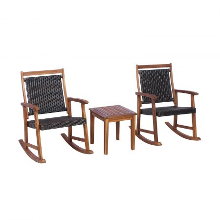 3 Piece Rattan Rocking Chair Set for Outdoor