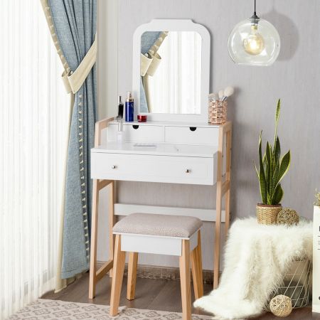 Dressing Table with Cushioned Stool and Large Mirror